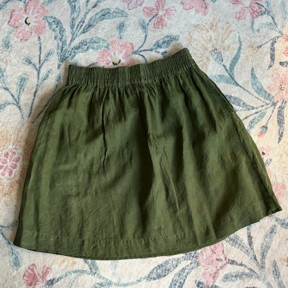 notPERFECTLINEN SION gathered linen skirt in Juniper Green Large 23.5 inch long